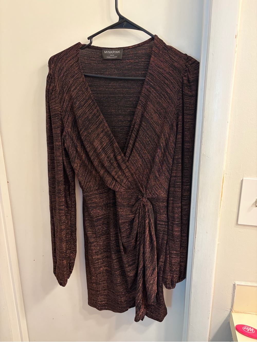 MINKPINK Brown Marled Wrap Knit Dress with Front Tie